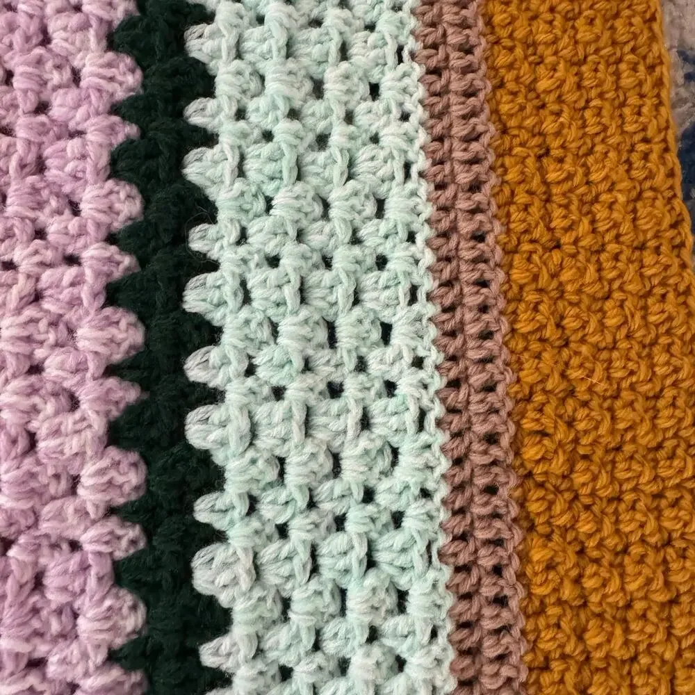 Vintage Striped Boho Crochet Table Runner 15x56 Inches Orange Gold Purple Green